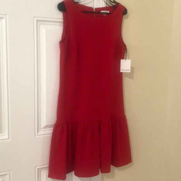 NWT Calvin Klein Red Ruffle Hem Sleeveless Dress - Picture 4 of 4